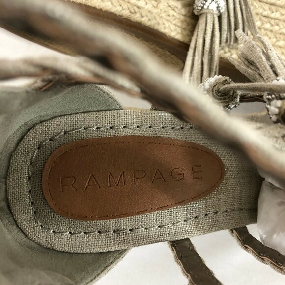 Rampage Womens Wedge Sandals Open Toe Lace Up Canvas Fringe Beige Size 10 - Picture 6 of 7